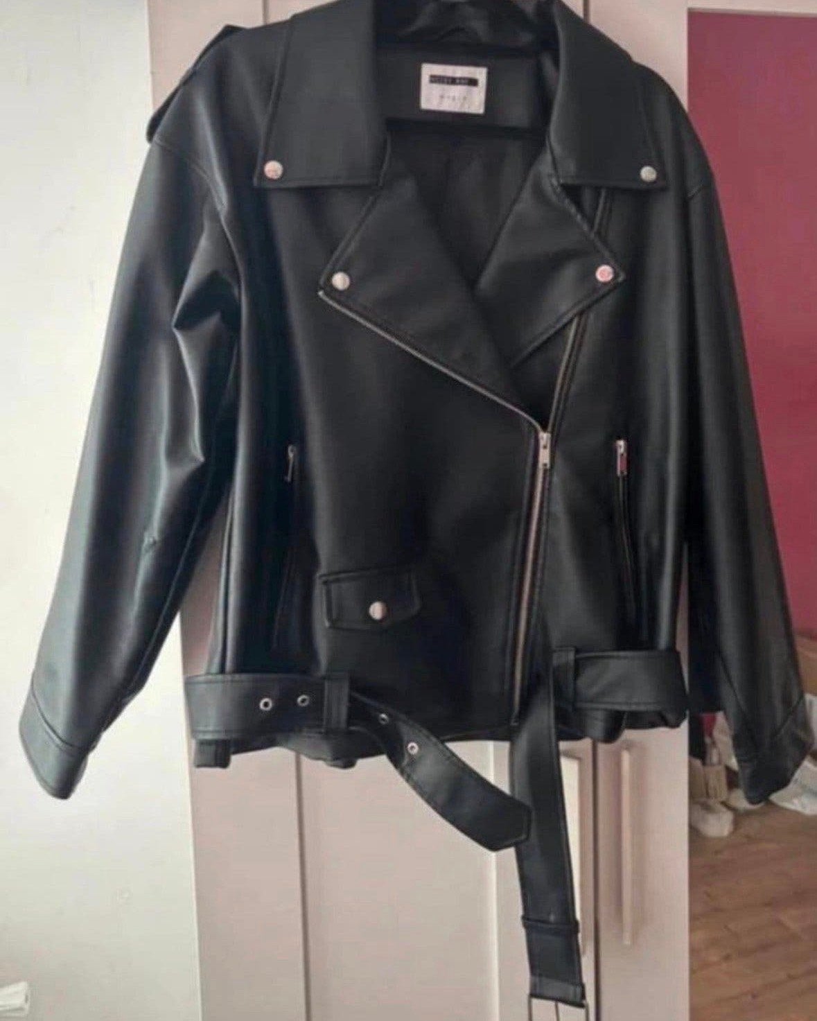Noisy May Zwart Leren Bikerjack, Ophalen, Gedragen, Maat 38/40 (M), Zwart