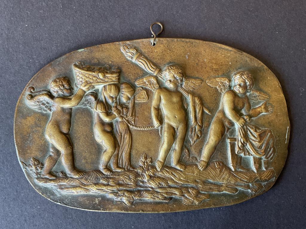 Bronzen plaquette met putti’s 19 de eeuw., Antiek en Kunst, Antiek | Koper en Brons, Ophalen of Verzenden, Brons