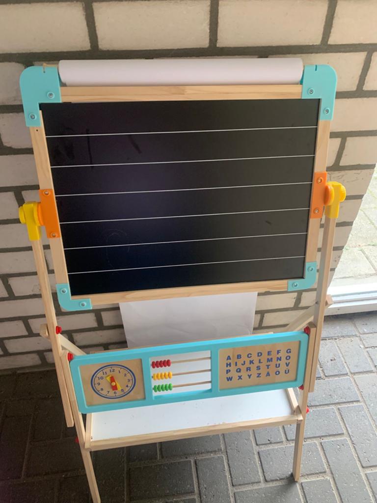Houten kinderbord met krijtbord, whiteboard en telraam, Ophalen of Verzenden, Zo goed als nieuw