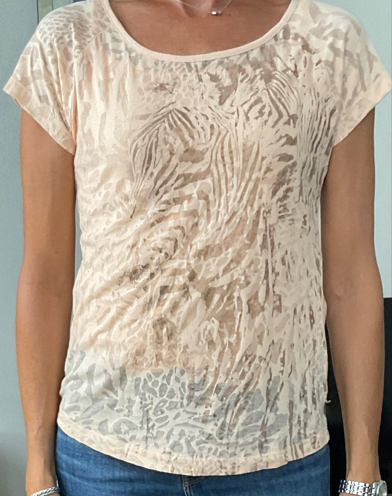 Anna Scott T-shirt met dierenprint en open rug, Beige, Ophalen of Verzenden, Zo goed als nieuw, Korte mouw