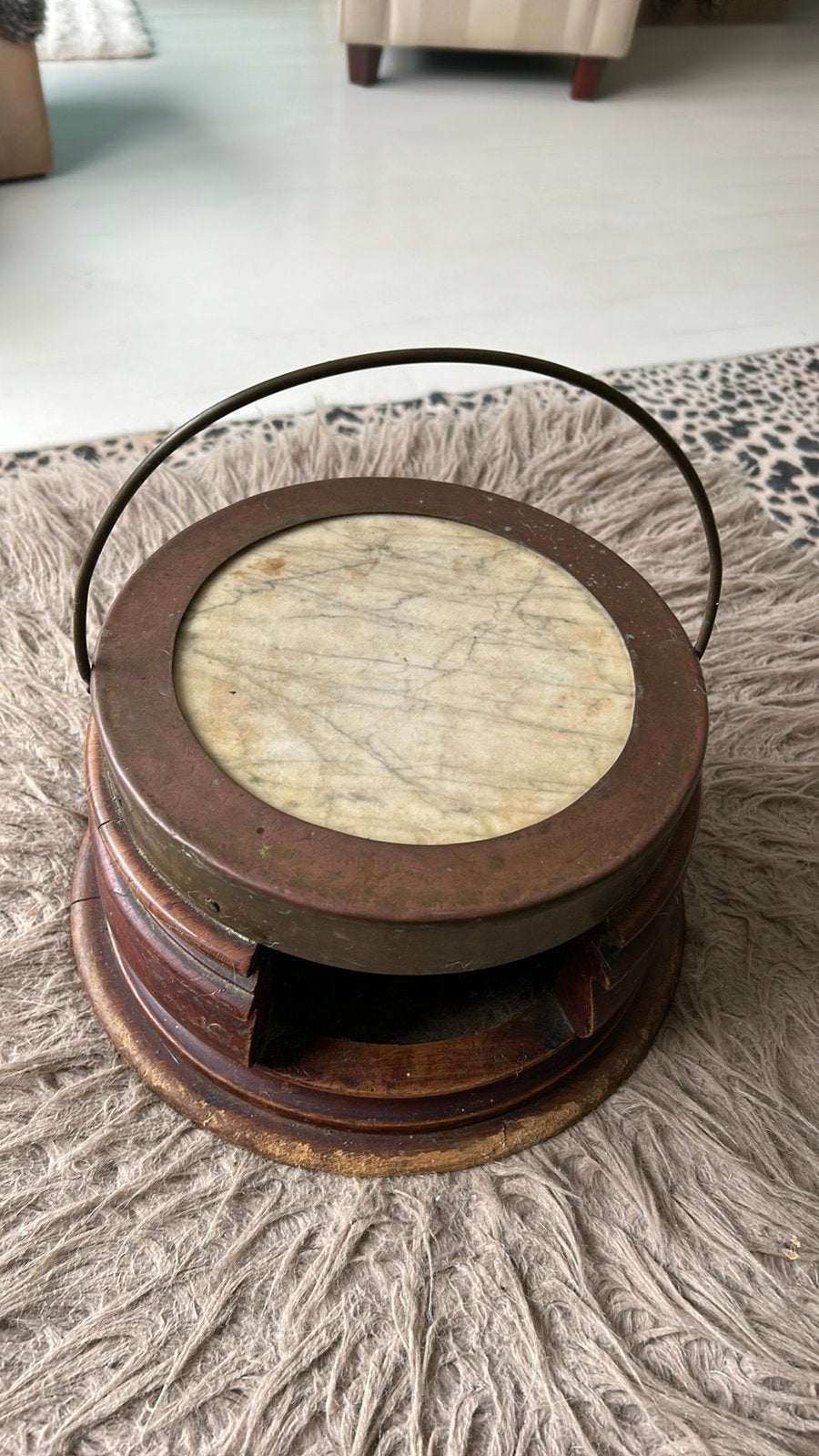 Antieke stoof  hout met marmer, Antiek en Kunst, Ophalen of Verzenden