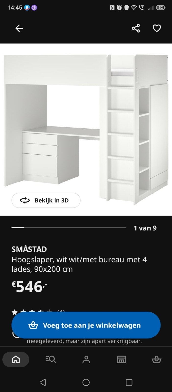 Hoogslaper ikea, Huis en Inrichting, Slaapkamer | Stapelbedden en Hoogslapers, Ophalen, Hoogslaper, Eenpersoons, 140 cm