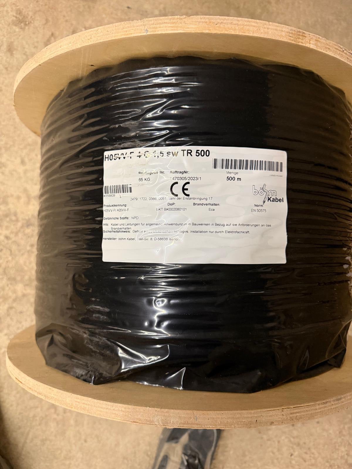 Böm Kabel H05VV-F 4G1,5 mm² zwart - Haspel 500 meter, Doe-het-zelf en Verbouw, Ophalen of Verzenden, Zo goed als nieuw