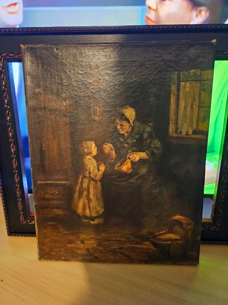Moeder en kind. Vroege Maas uit1800 olieverf, Antiek en Kunst, Kunst | Schilderijen | Klassiek, Ophalen