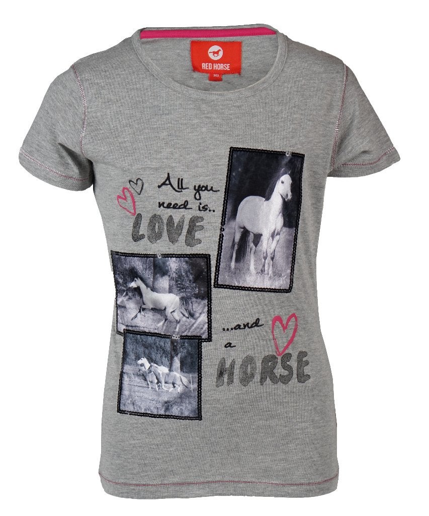 Grey grijs Red Horse T-shirt all you need is love 104, Dieren en Toebehoren, Paardrijkleding, Nieuw, Kinderen, Bovenkleding, Dressuur