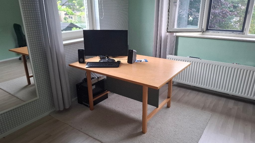 vergadertafel, buro 140 x 105cm beuken, beukenfineer, Huis en Inrichting, Ophalen, Demontabel, Gebruikt, Scandinavisch