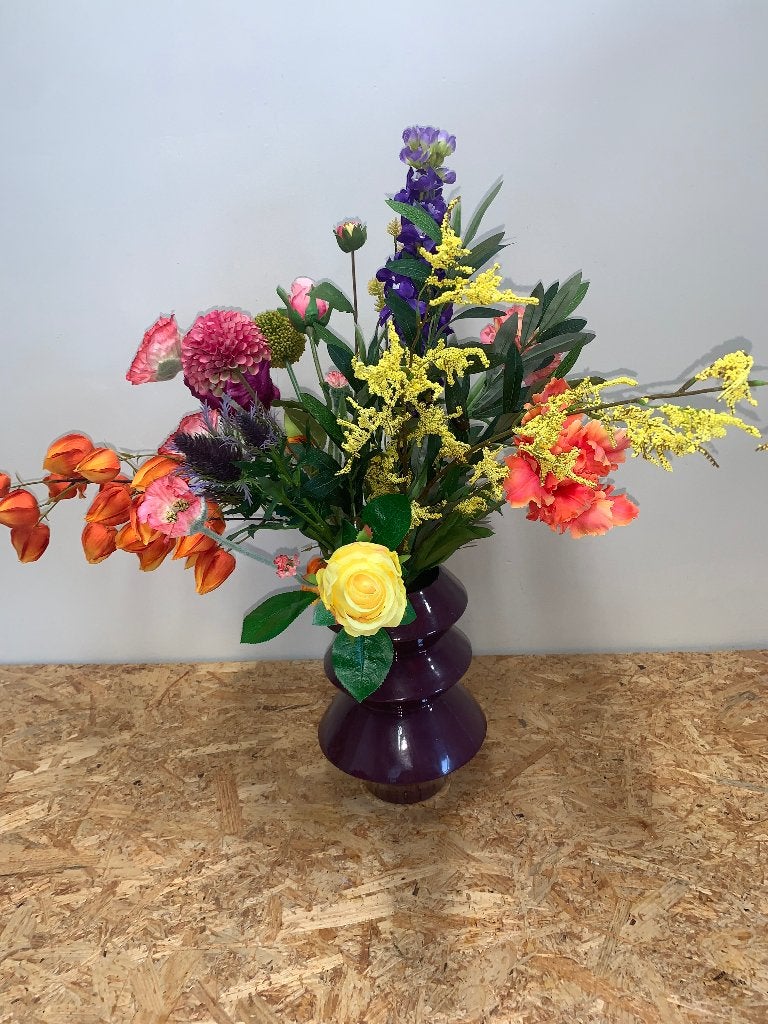 Boeket kunstbloemen multicolor inclusief Vaas, Binnen, 70 cm, Nieuw, Ophalen of Verzenden