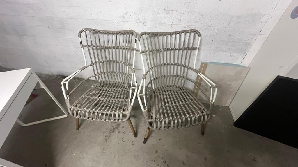 Set van 2 Tuinstoelen - Grijs/Wit, Tuin en Terras, Tuinstoelen, Ophalen, Gebruikt, Metaal