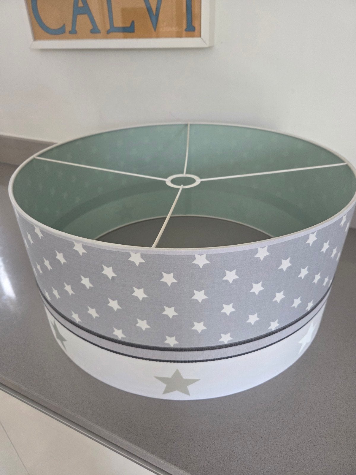 Sterren Lampenkap - Grijs/Wit - Kinderkamer, Ophalen, Zo goed als nieuw, Groen, Rond