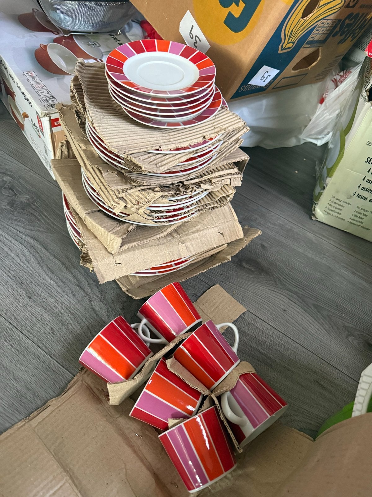 Nieuw 30-delig servies Sienna - rood/oranje gestreept, Ophalen of Verzenden, Nieuw, Overige merken, Compleet servies