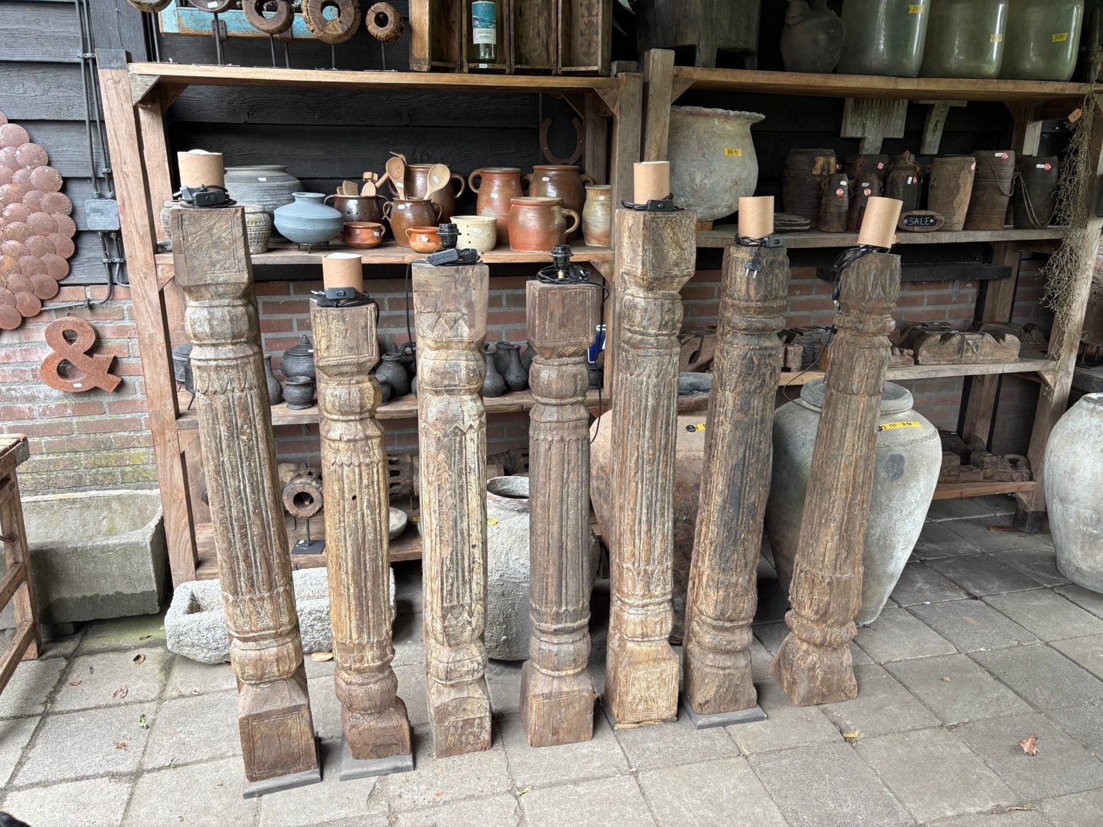 Lamp van oude zuil - pilaar uit India - ACTIE € 175 !, Ophalen, 100 tot 150 cm, Zo goed als nieuw, Nvt