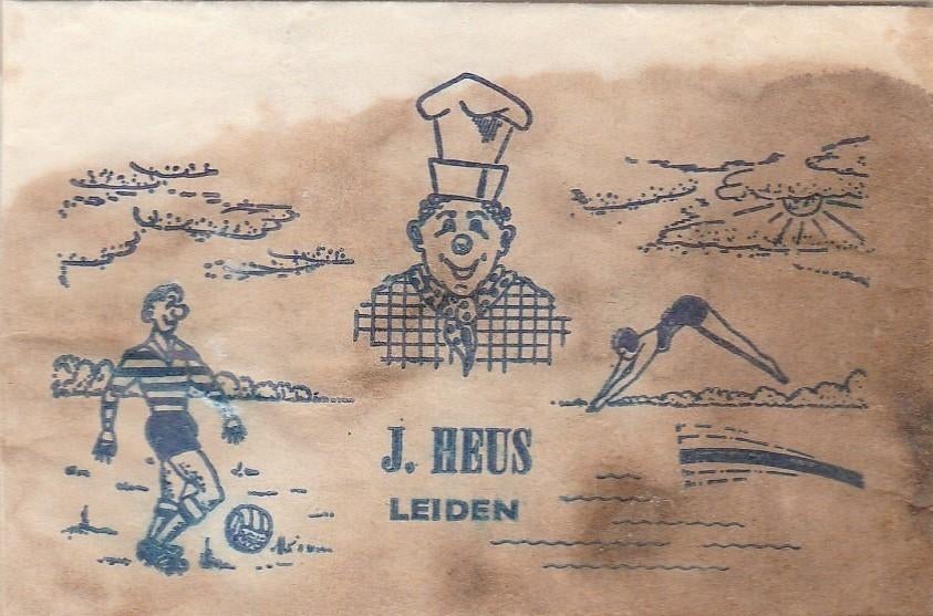 J Heus Leiden - voetbal kok zwemmer duiker voetballer, Verzamelen, Ophalen of Verzenden