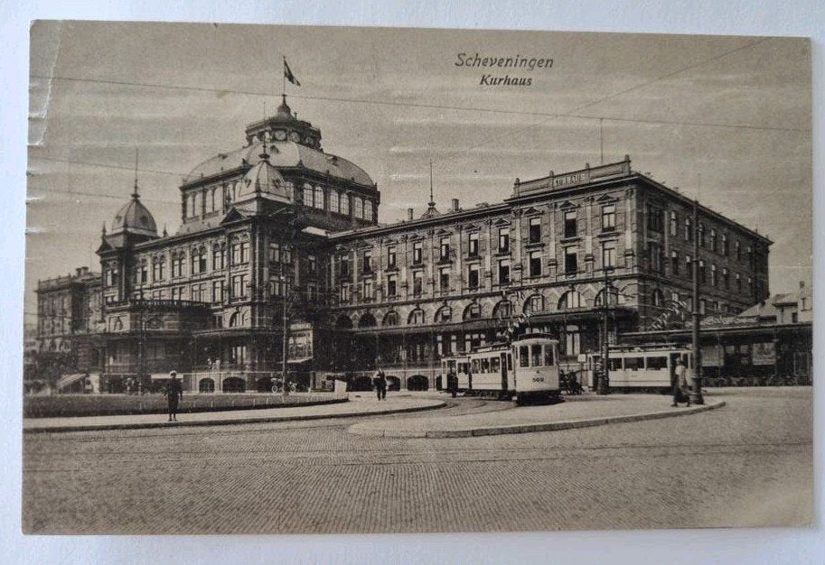 Scheveningen Kurhaus met oude trams - Advertentienr.148, Verzamelen, Ophalen of Verzenden, Voor 1920, Gelopen, Zuid-Holland