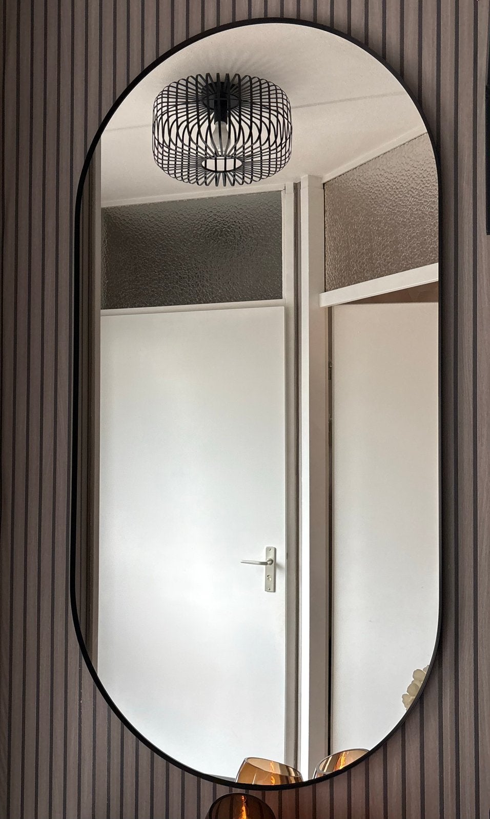 Ikea lindbyn spiegel zwart, Ophalen, 100 tot 150 cm, Zo goed als nieuw, Ovaal