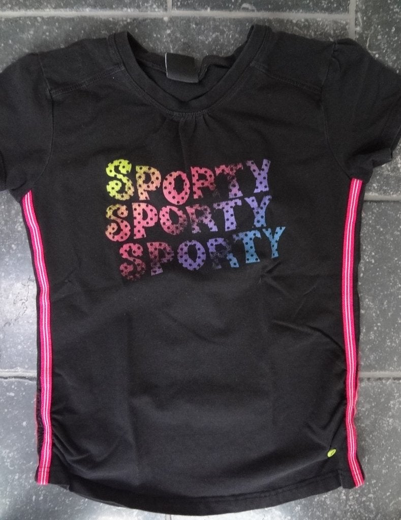 2 gymshirts maat 164, zwart met kleurtjes zie foto`s, Dutchy, Dutchy, Meisje, Ophalen of Verzenden, Zo goed als nieuw
