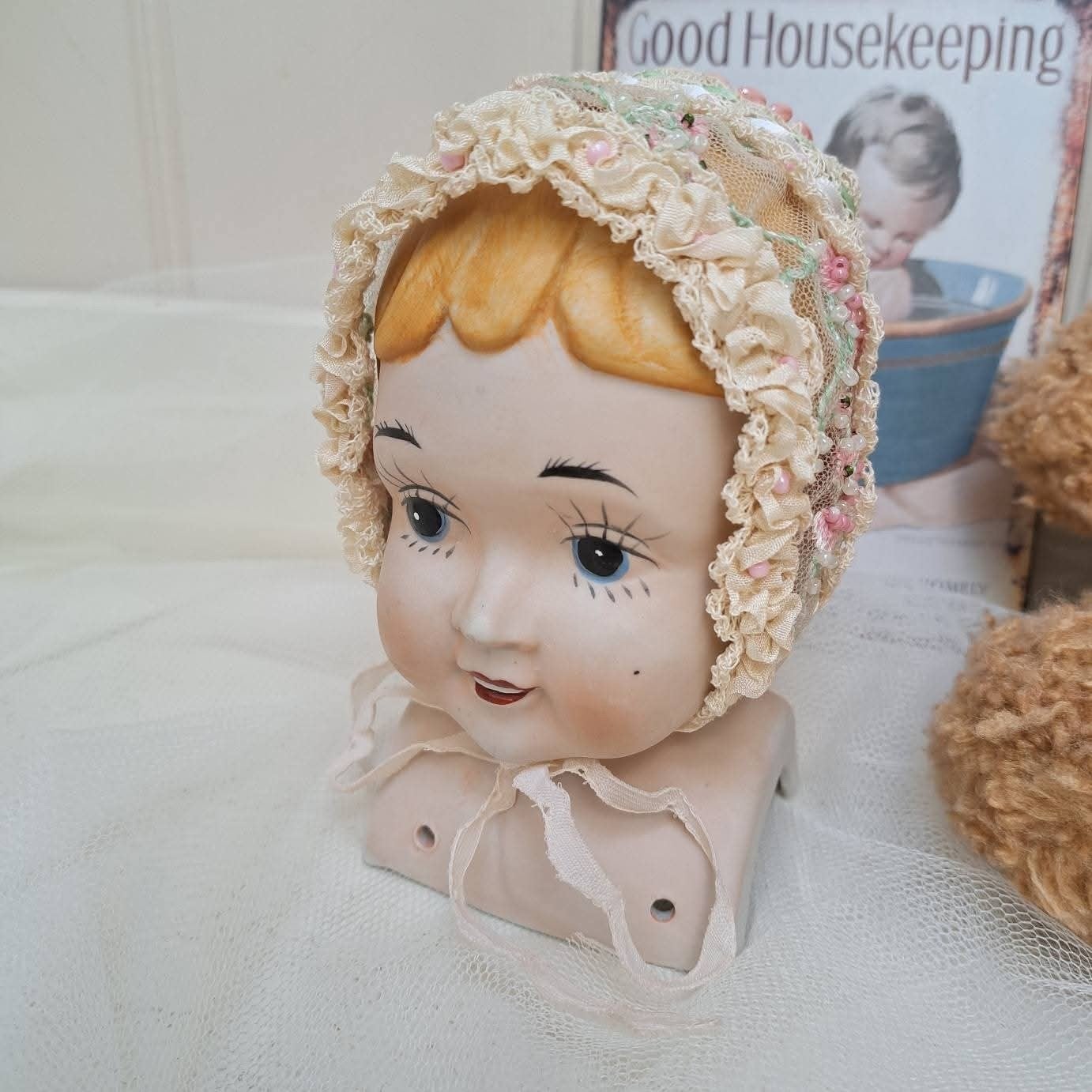 Hand gehaakt Katoen Brocante Poppen muts NIEUW, Ophalen of Verzenden