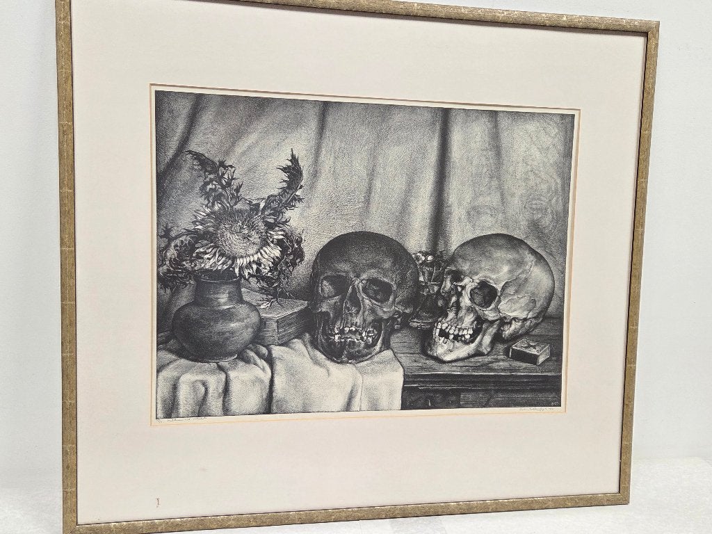 Aart van Dobbenburgh - Stilleven met schedels, Antiek en Kunst, Ophalen, Ets, Genummerd, Religie