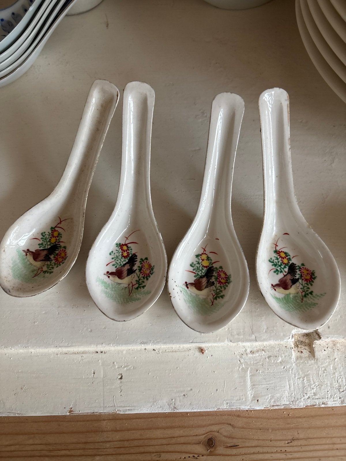 Set van 5 vintage Chinese porseleinen lepels met haan, Ophalen