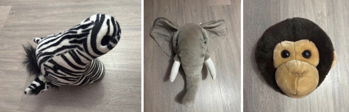 Zachte en wilde knuffels: zebra, olifant en aap, Gebruikt, Zwart, Ophalen of Verzenden, Middelgroot (20 tot 80 cm)