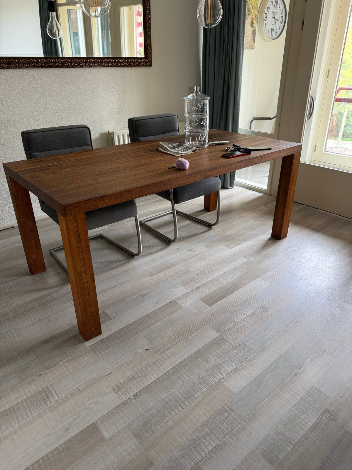 Robuuste houten eettafel voor 4 personen, Ophalen, Gebruikt, 50 tot 100 cm, 150 tot 200 cm