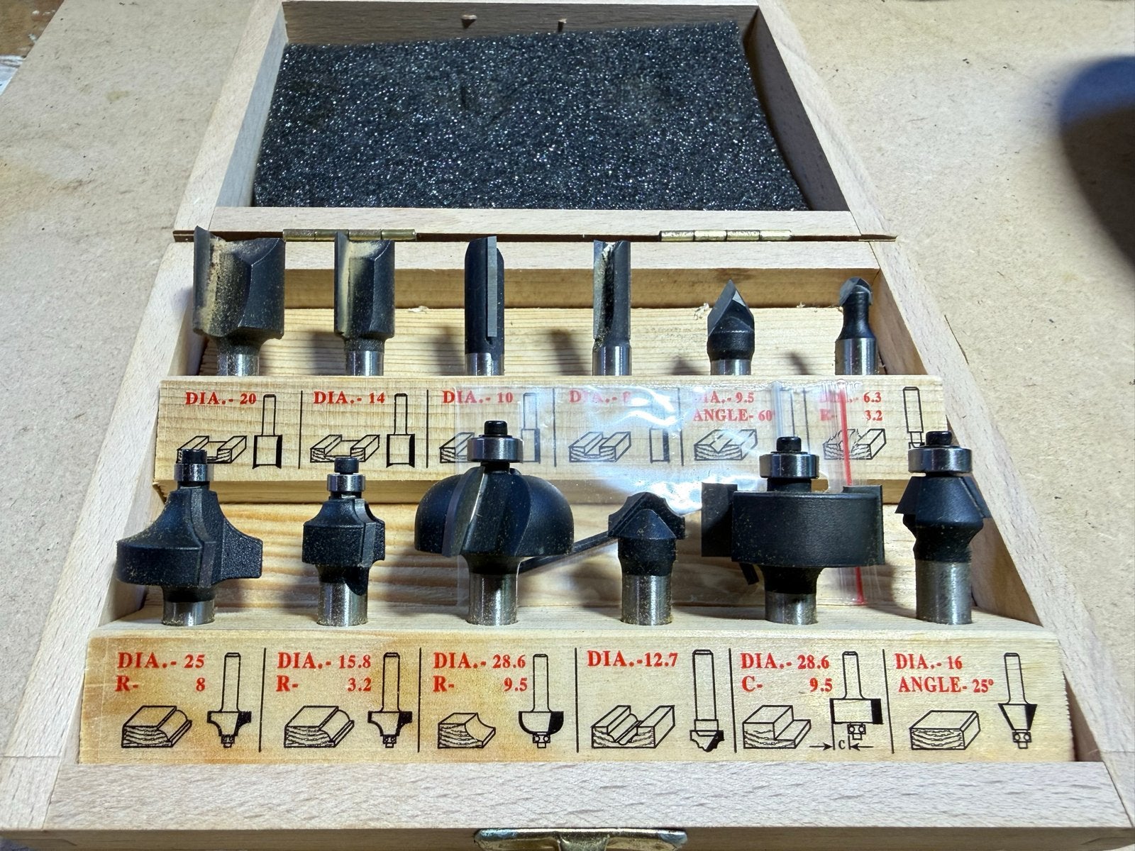 Frezenset in houten kist - Diverse maten en profielen, Doe-het-zelf en Verbouw, Gereedschap | Freesmachines, Ophalen of Verzenden