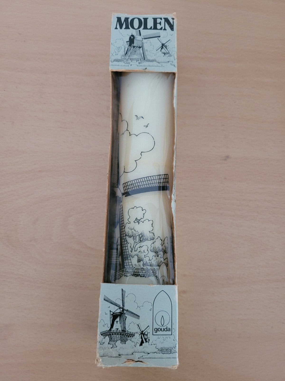 Vintage Gouda kaars van molen nieuw in verpakking, 20 cm, Huis en Inrichting, Woonaccessoires | Kandelaars en Kaarsen, Overige merken