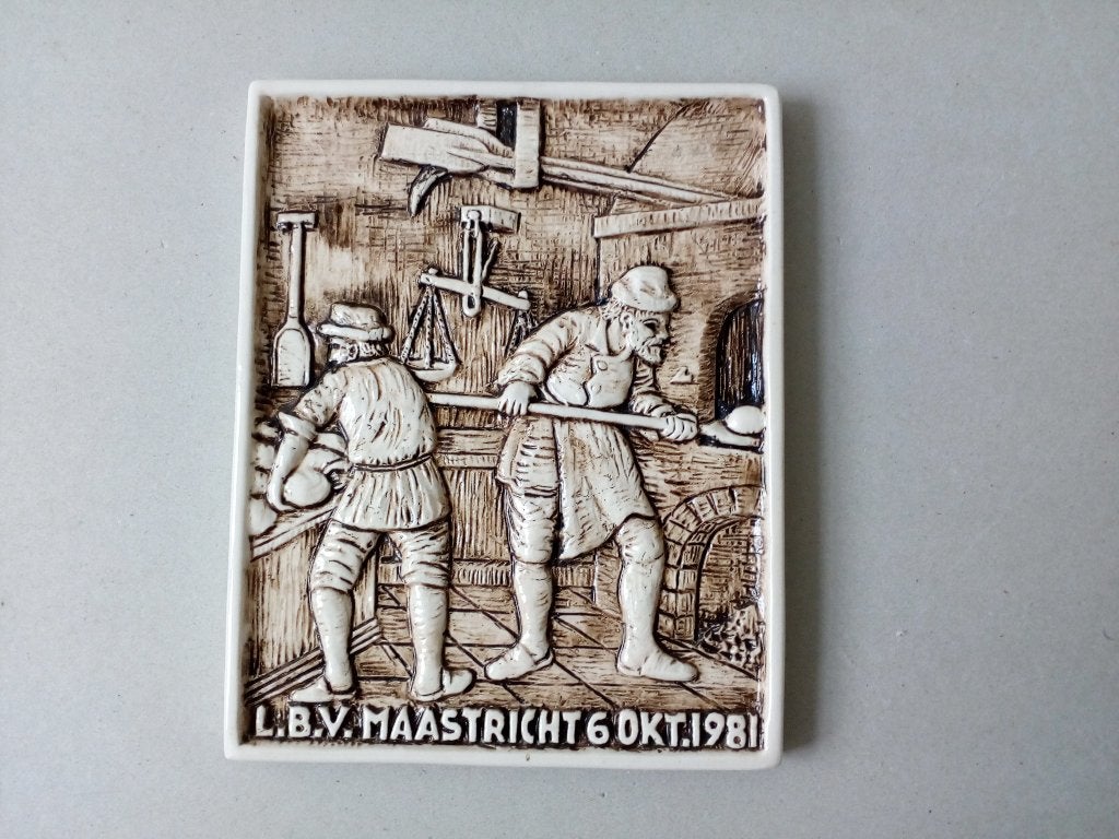 Jac Bongaerts.Wandtegel.LBV Maastricht.6 Okt.1981 - Bakkerij, Antiek en Kunst, Ophalen of Verzenden
