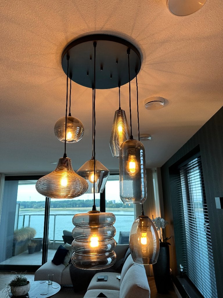 Lumidora Hanglamp Napels 7 lampen 73958, Ophalen, Zo goed als nieuw, Glas, E27 (groot)