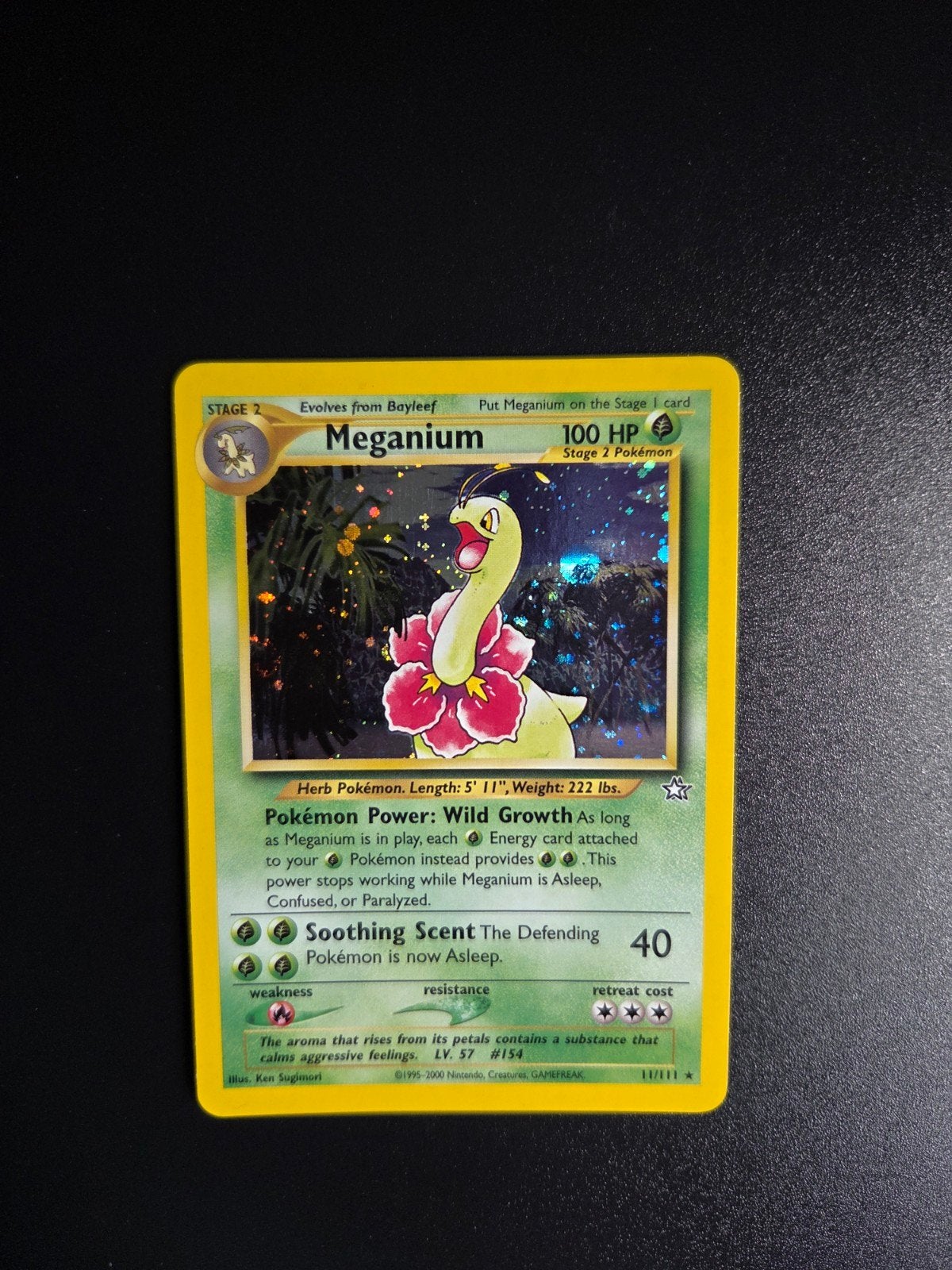 Meganium 11/111 Pokemon Neo Genesis holo, Ophalen of Verzenden, Zo goed als nieuw, Booster, Foil