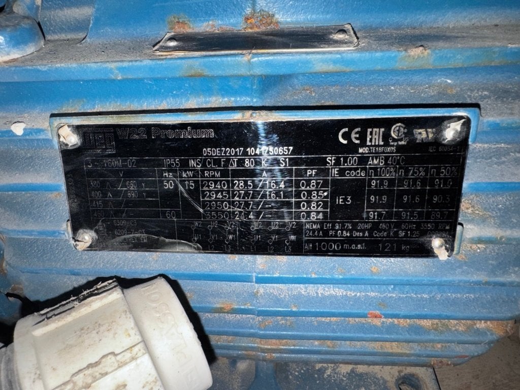 Werkende RVS centrifugaalpomp WEG 15 kW / 20 PK – 400V IE3, Ophalen