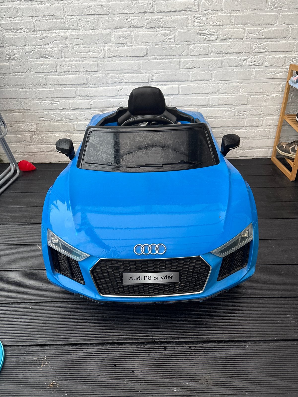 Blauwe Audi R8 Spyder elektrische kinderauto nieuwe accu, Ophalen, Gebruikt, Loopvoertuig