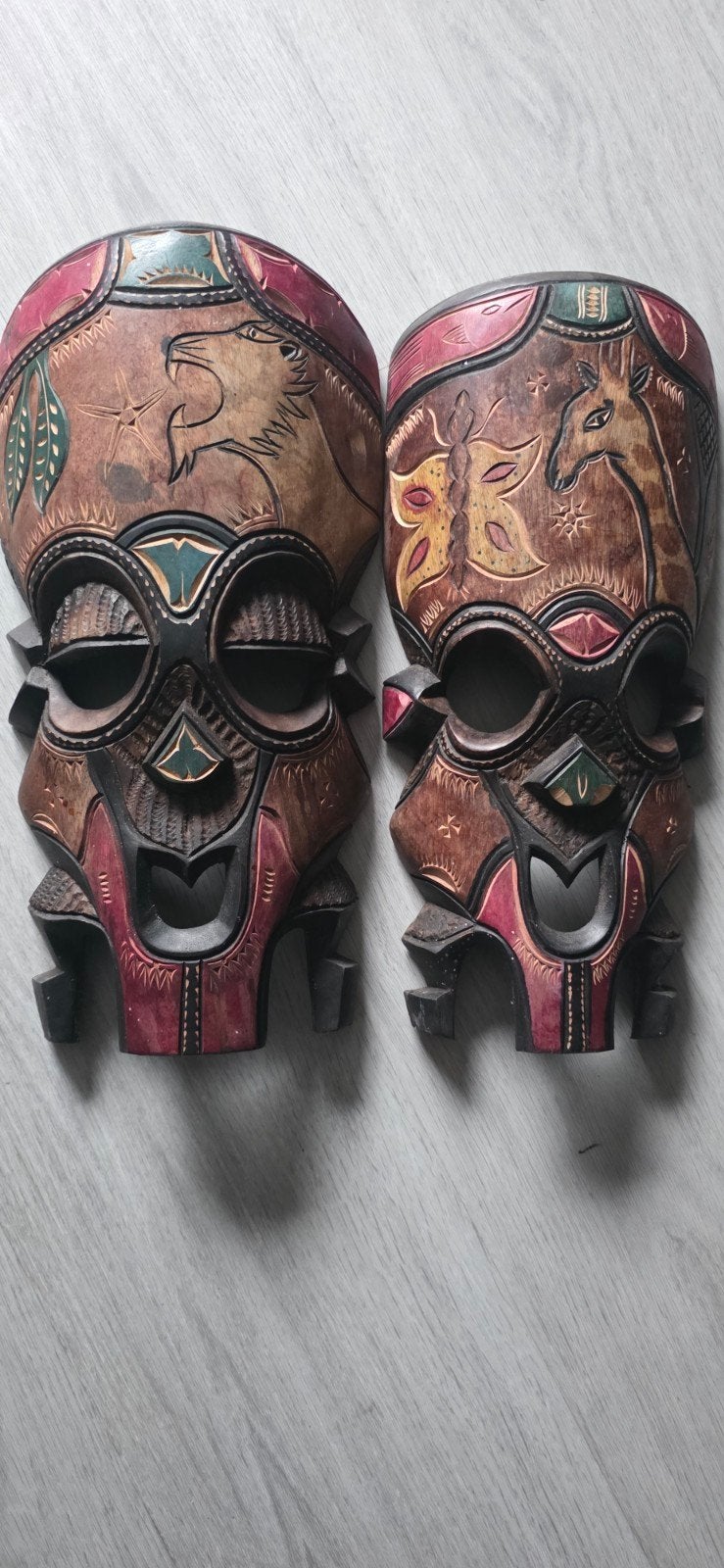 Set van 2 Thaise houten maskers - Handgesneden, Ophalen of Verzenden, Hout