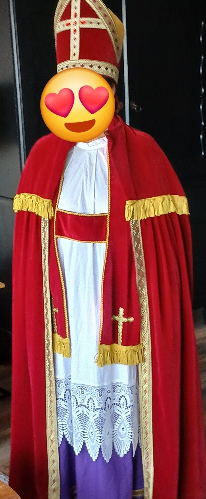 Compleet Sinterklaas kostuum met mijter, staf en albe, Ophalen of Verzenden, Gebruikt