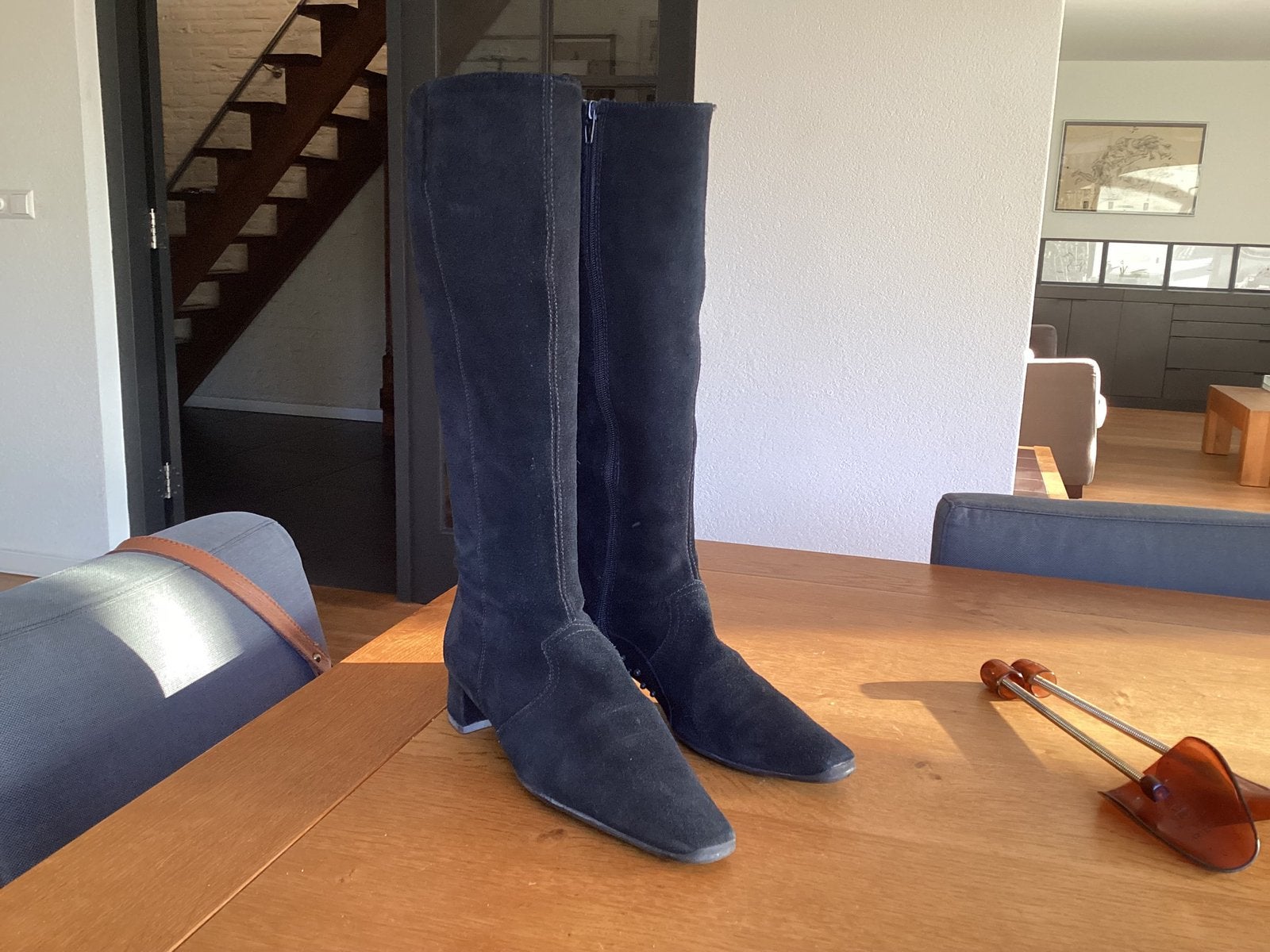 Zwarte suede laarzen maat 39, Hoge laarzen, Zwart, Ophalen of Verzenden, Gedragen