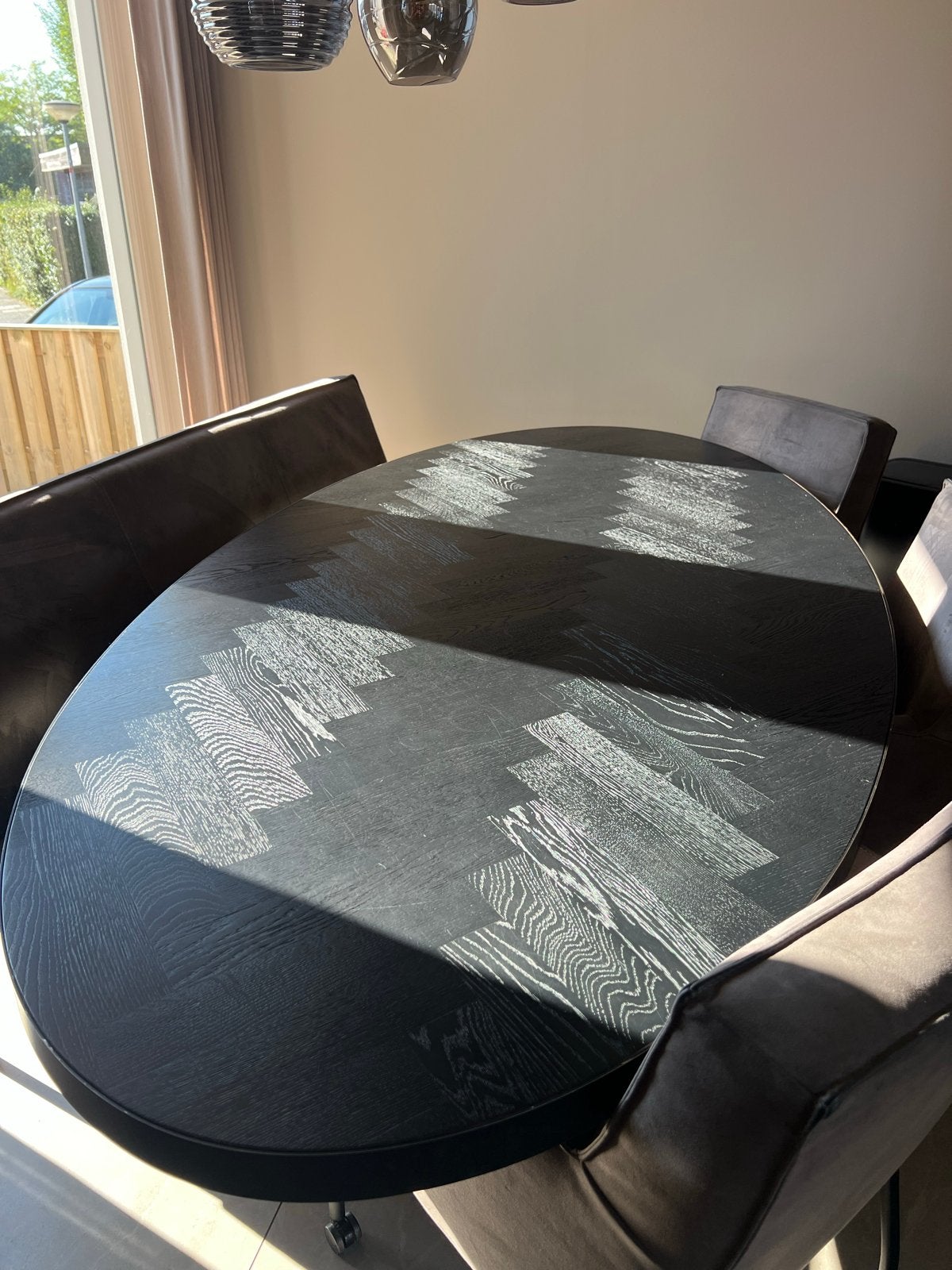 Ovale eettafel zwart visgraat, Huis en Inrichting, Ophalen, 100 tot 150 cm, 200 cm of meer, Vijf personen of meer