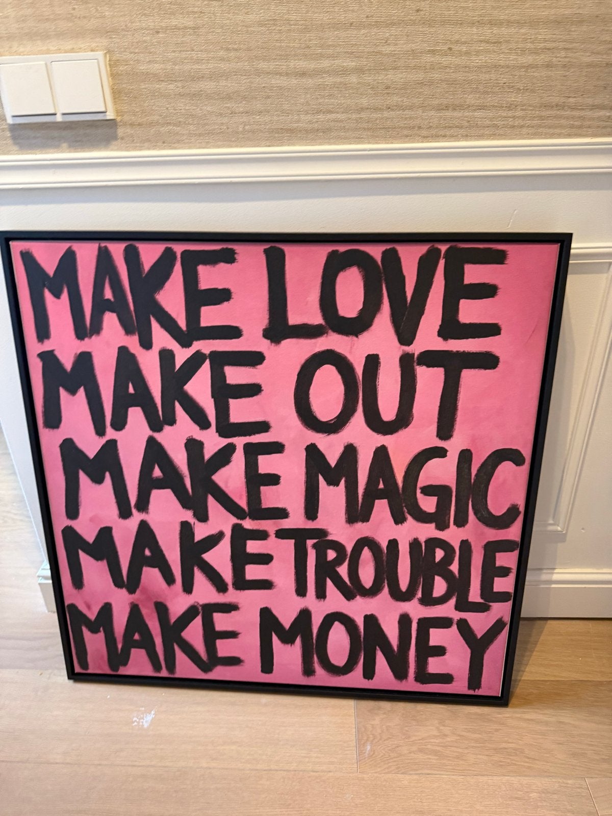 Canvas doek 80x80cm met zwarte baklijst - Make Love, Ophalen