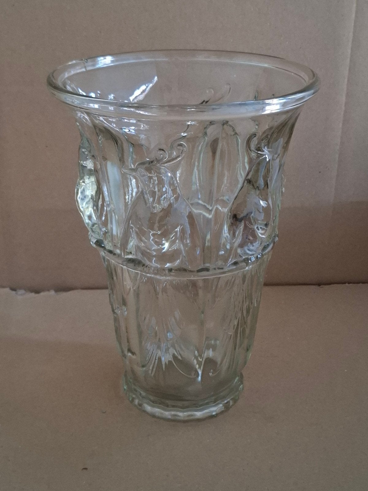 Vintage Glazen Vaas met Vogelmotief - 17 cm hoog, Ophalen of Verzenden