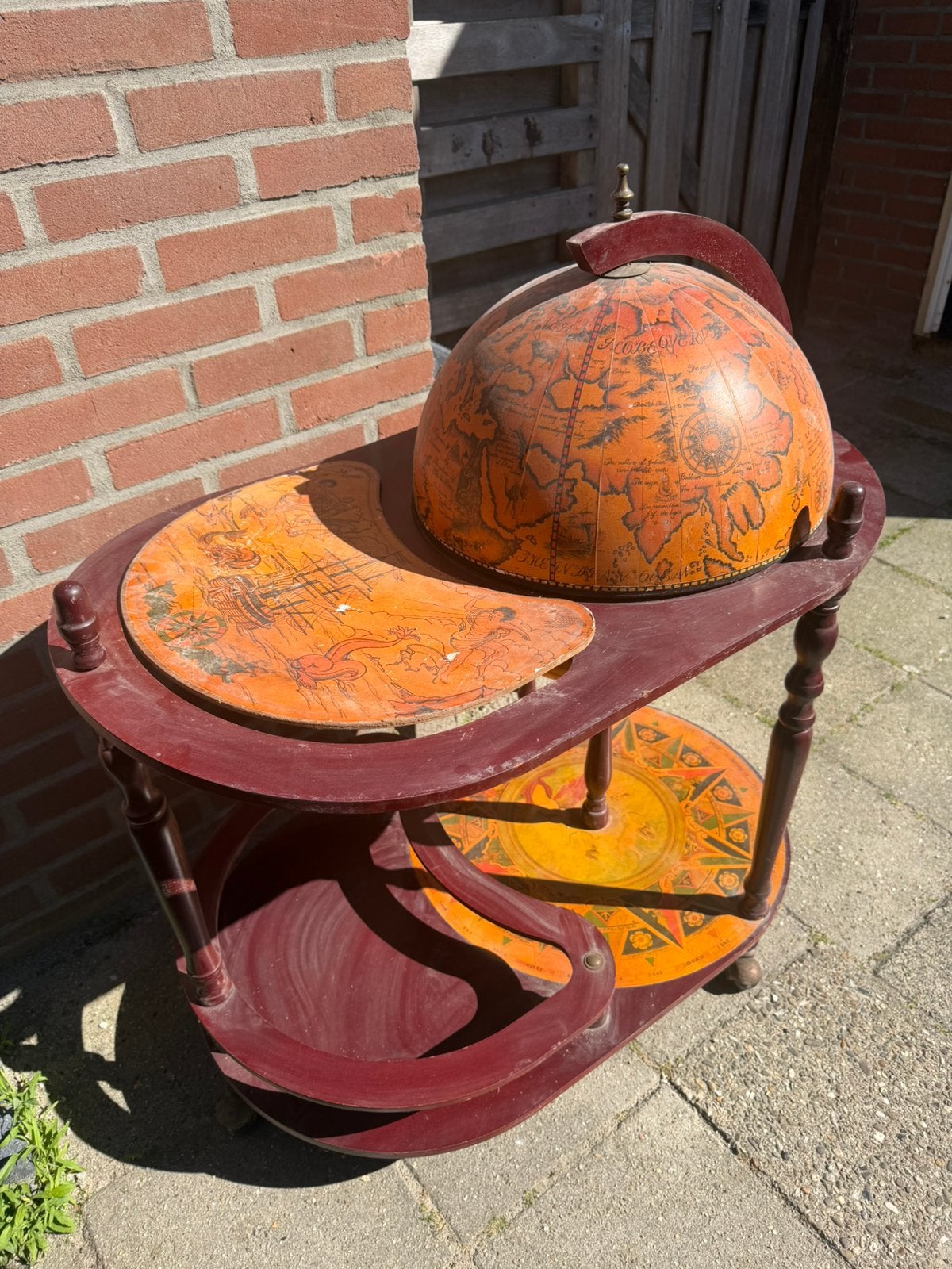 Wereldbol Bar I ophalen ROTTERDAM, Ophalen, Gebruikt, Hout, Antieke wereldbol