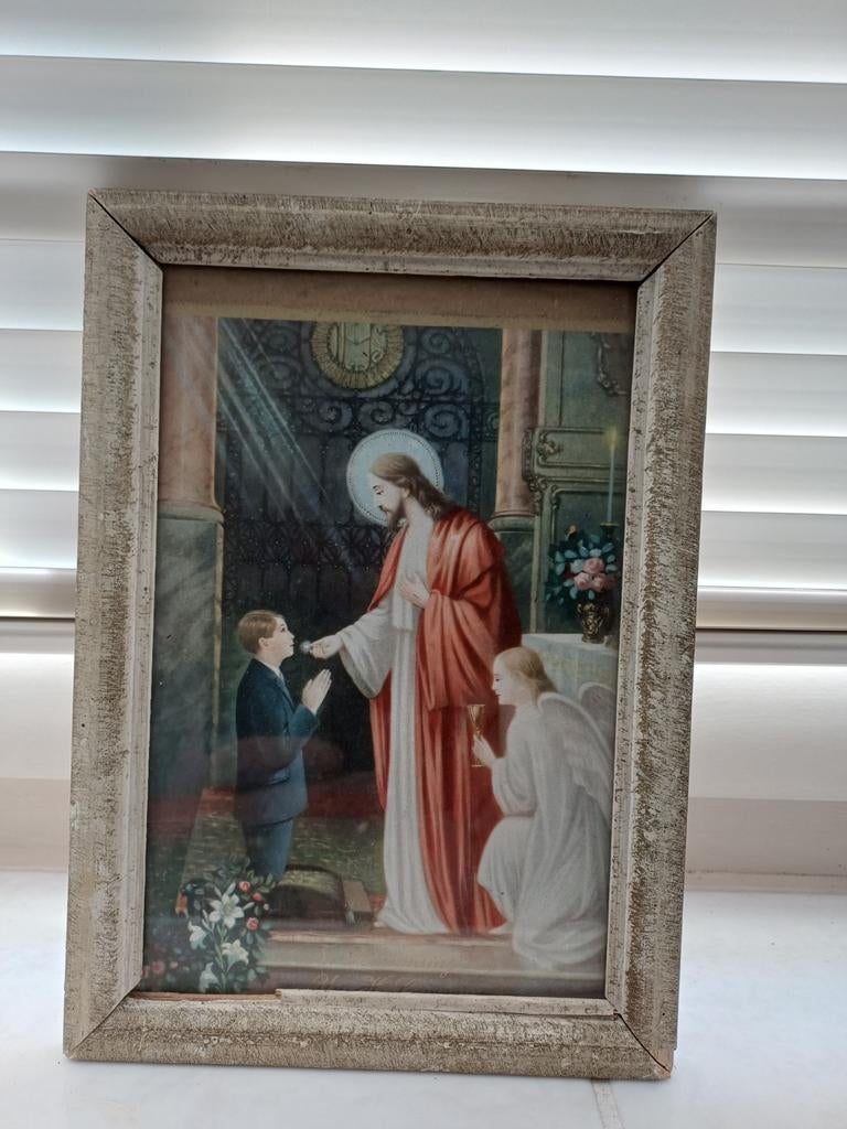 Vintage religieuze prent Eerste H. Communie, Antiek en Kunst, Ophalen of Verzenden