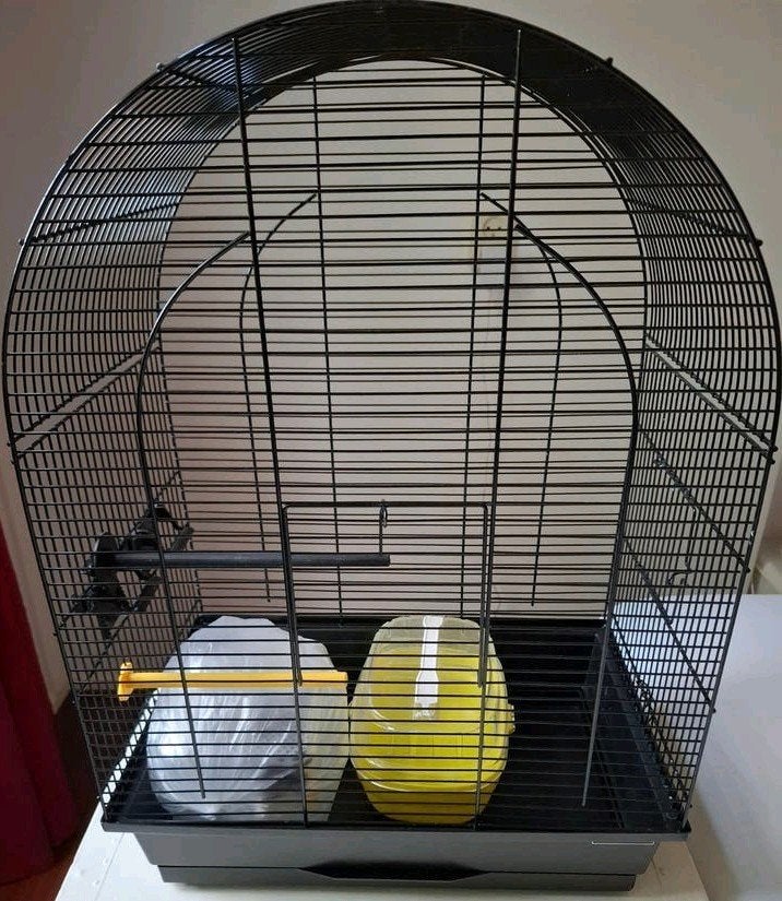 Vogelkooi (merk Flamingo, zwart, boogvorm, extra accessoires, Ophalen, Gebruikt, Metaal, Vogelkooi