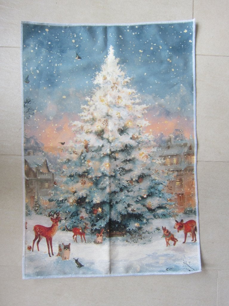Kerstboom doek voor een (deur) met herten reeen  70 x 47 cm, Diversen, Ophalen of Verzenden, Zo goed als nieuw