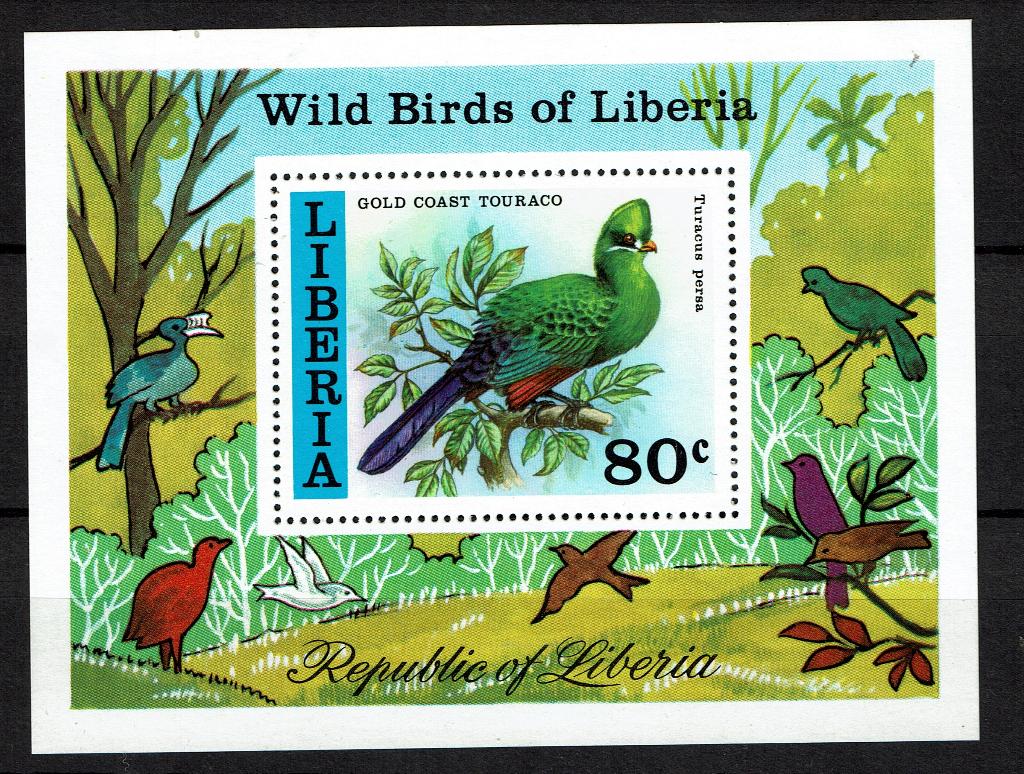 LIBERIA 1977 PF BLOK TOERAKO TOURACO VOGELS BIRDS, Ophalen of Verzenden, Postfris, Dier of Natuur