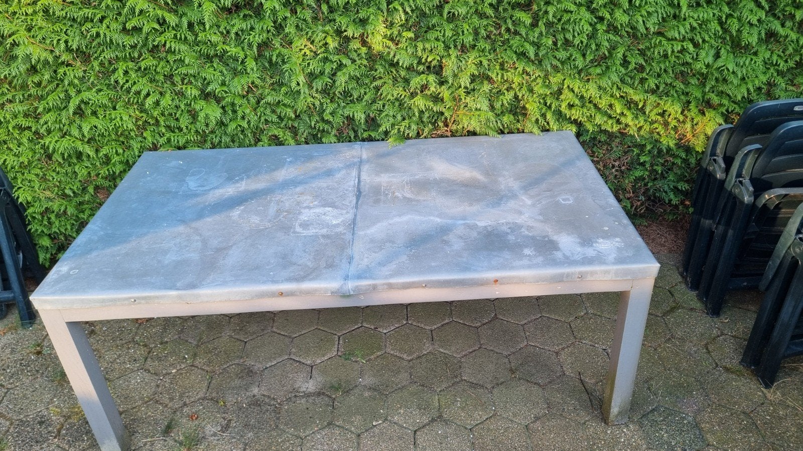 Hardhouten tuintafel met zinken blad, Ophalen, Gebruikt, Rechthoekig, Hout