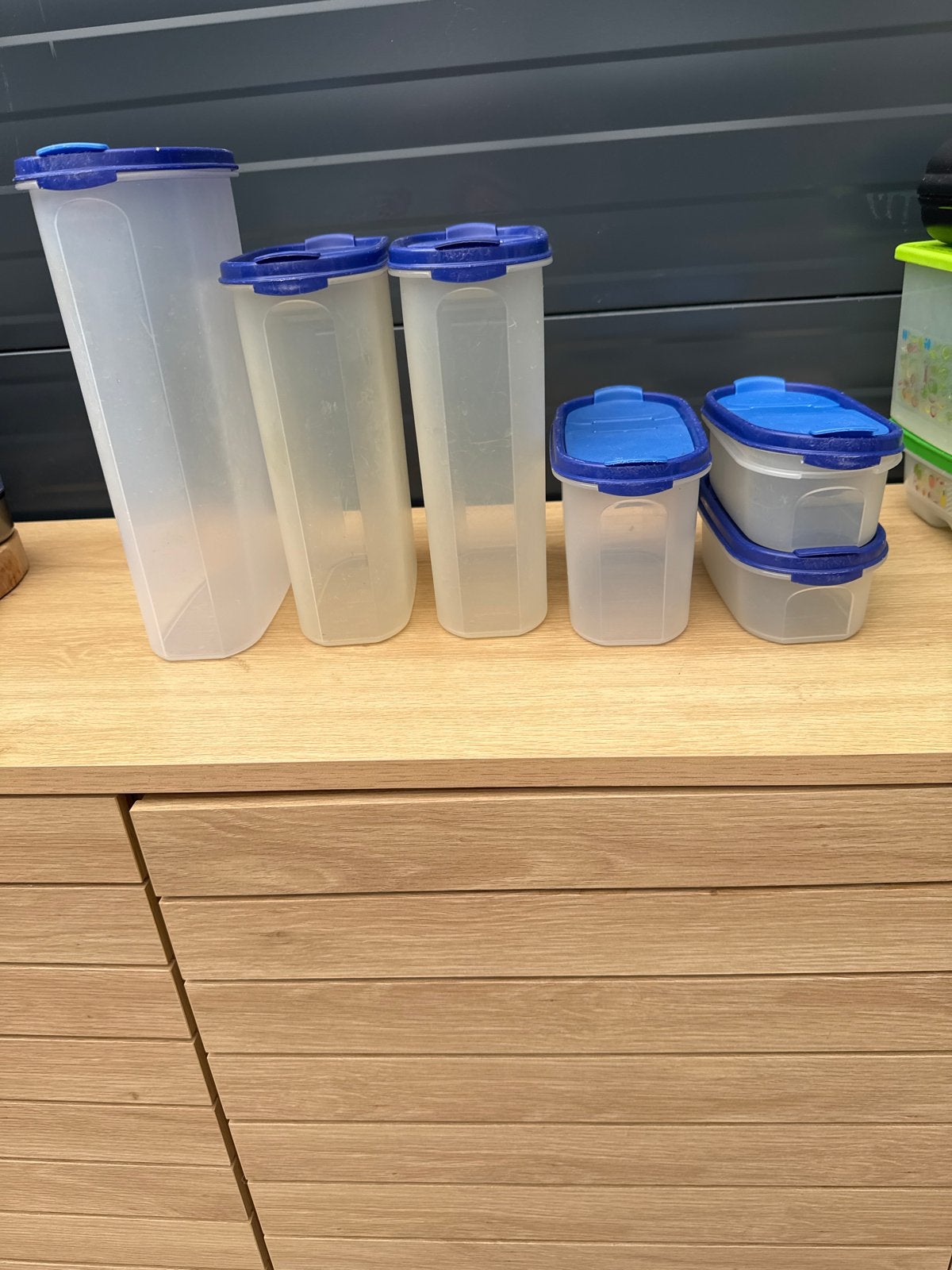 Tupperware voorraadbakken set - diverse maten, Gebruikt, Bewaardoos, Blauw, Luchtdicht
