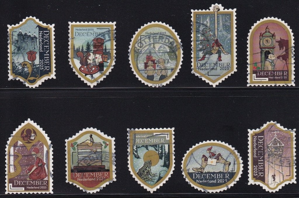Koopje! Voor € 1,- complete set Decemberzegels Efteling 2025, Postzegels en Munten, Verzenden, Na 1940, Gestempeld