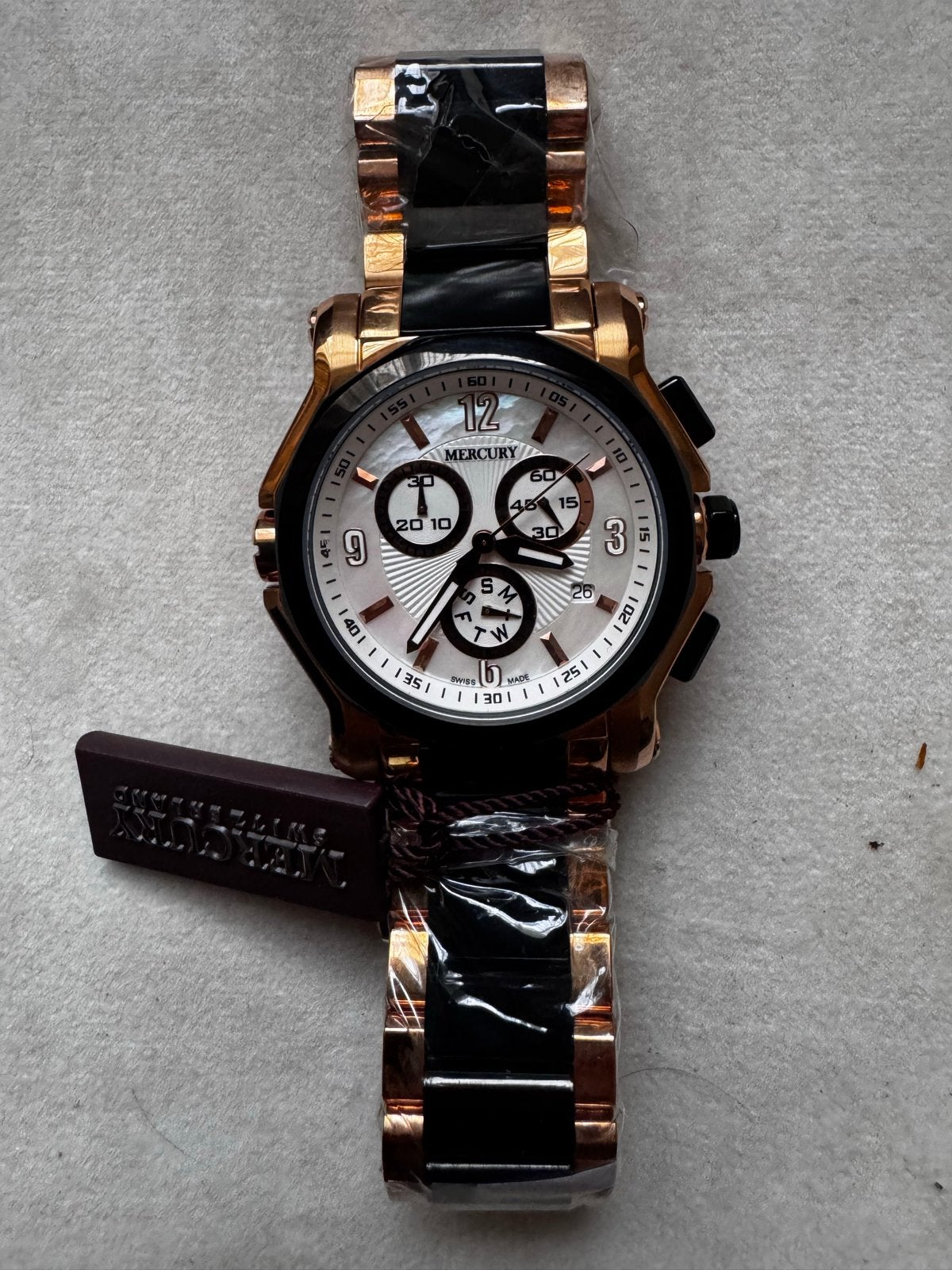 Mercury Zwitserland Chronograaf Herenhorloge Roségoud Zwart, Overige merken, Overige materialen, Polshorloge, Nieuw