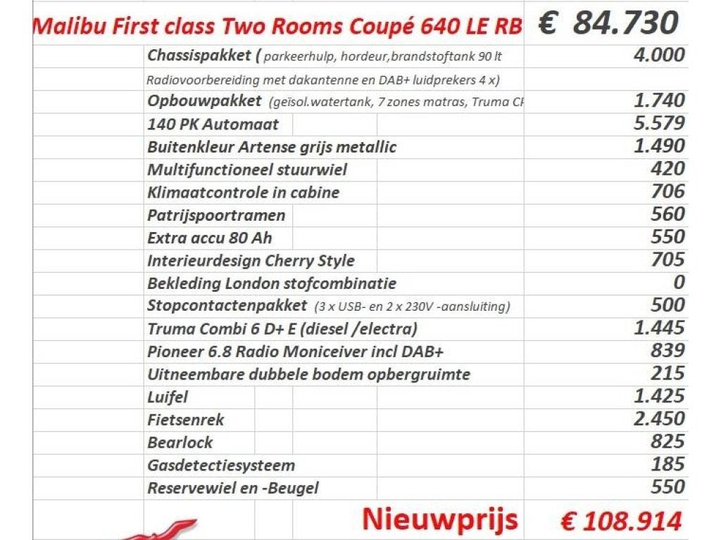 Malibu Van Two Rooms 640 LERB Lengtebedden, automaat, Automaat, Elektrische ramen, Douche, Malibu