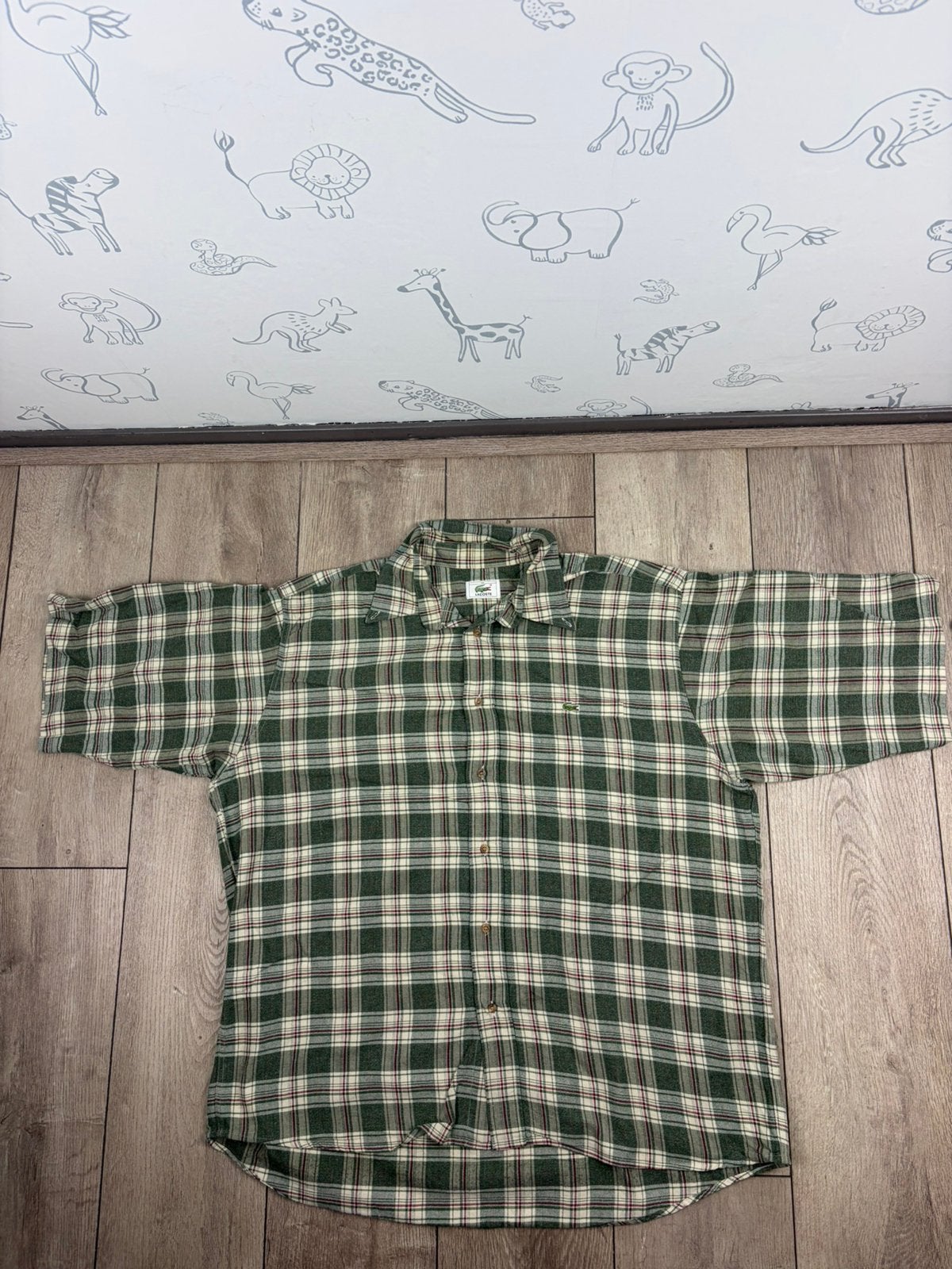 Lacoste vintage geruit overhemd groen beige rood maat 44, Ophalen of Verzenden, Zo goed als nieuw, Groen