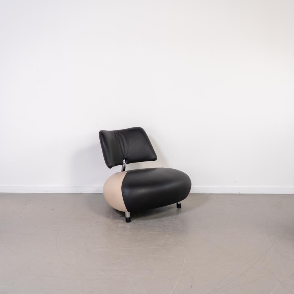 1x Leolux Pallone Fauteuil Zwart/Wit Leer - Chroom, Niet ingevuld, Niet ingevuld, 75 tot 100 cm, Ophalen of Verzenden