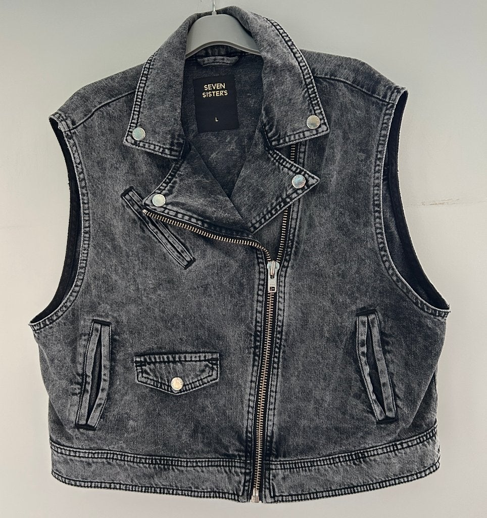 Seven Sisters jeans gilet / waistcoat zwart used maat L, Seven Sisters, Zwart, Maat 42/44 (L), Ophalen of Verzenden